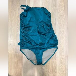 NWT Women’s Emerald Green Swim Cacique One Shoulder Tankini Swimsuit Set Sz 14